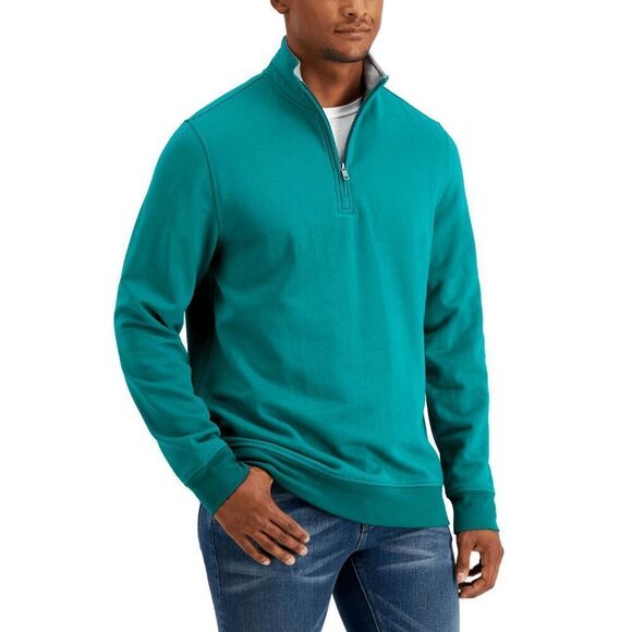 Club Room Men's Stretch Quarter-Zip Fleece Sweatshirt - Marine Green M - Picture 1 of 5